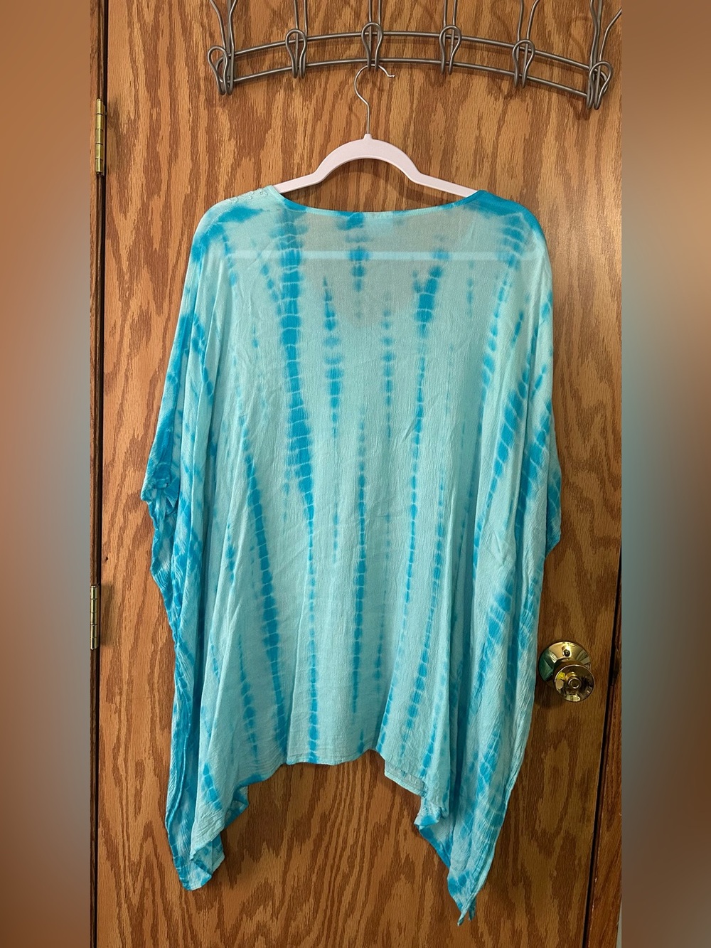 Indian Tropical Blue Tie Dye Free Size Flowy Top / Swimsuit Coverup - Picture 4 of 4